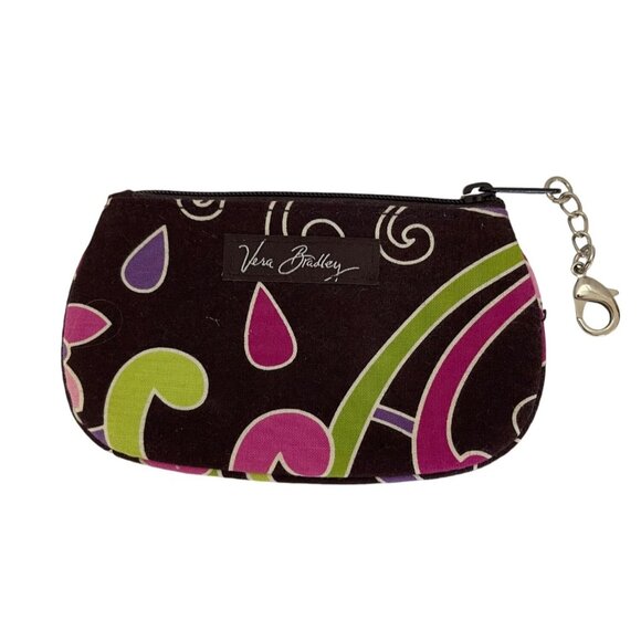 Coin Purse Vera Bradley Zipper ID Case Wallet Document Holder Floral Brown Pink - Picture 6 of 6